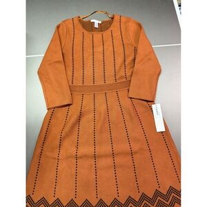 London Times Rust Orange Knit Sweater Dress Geometric Chevron Stripe Midi Mens M
